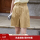 茵曼（INMAN）闊腿五分褲女士夏季新款松緊顯瘦高腰直筒休閑新疆棉短褲 栗卡其 S