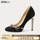 Lily Wei【瀾棲】拼接文藝氣質(zhì)高跟鞋圓頭舒適尖頭單鞋小碼313233 瀾棲黑色【跟高8cm】 39
