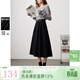 三彩2025秋款高腰半身裙磨毛A字裙顯瘦中長(cháng)裙大擺傘裙女 經(jīng)典黑 M 160/68A