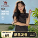 駱駝（CAMEL）正肩T神女純色休閑棉感短袖冰感上衣 C26BARLG016 墨灰 M