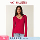 HOLLISTER小海鷗圖案美式麻花V領(lǐng)修身針織毛衣25秋冬女裝350-5136 深紅色 XS (160/80A)