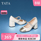 他她（TATA）高跟瑪麗珍鞋單鞋女銀色小香風(fēng)女款7YA07AQ4 米白/金色36