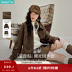 茵曼2026春季女裝新款空氣層麂皮絨短外套復古美拉德寬松夾克 咖啡色 XL
