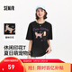 森馬（Semir）短袖t恤女中長(cháng)款寬松顯瘦萌寵印花上衣2025夏裝新款透氣套頭衫 黑色90001-戴珍珠項鏈的小貓 S