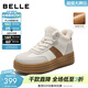 百麗（Belle）加絨保暖高幫板鞋女冬季新款商場(chǎng)同款厚底增高休閑鞋E5T1DDD5 米白色-厚絨 38 (240mm)