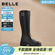 百麗（Belle）復古時(shí)尚騎士靴女冬季新款商場(chǎng)同款真皮厚底高筒靴E6A1DDG5 黑色-單里 37 (235mm)