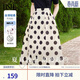 歐莎（OSA）高腰波點(diǎn)大擺裙中長(cháng)款顯瘦薄款a字半身裙女夏季2025年新款 杏底黑點(diǎn) XL