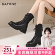 達芙妮（DAPHNE）官方 厚底馬丁靴女2025新款秋季黑色短靴女英倫風(fēng)小個(gè)子靴子女靴 百搭黑【主圖厚底V口-6.5cm】 37