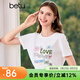 百圖betu女裝夏季新款T恤減齡圓領(lǐng)印花釘珠寬松短袖上衣女2407X05 白色 S