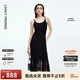 朗姿法式吊帶小黑裙氣質(zhì)設計感魚(yú)尾裙夏季新款高級感連衣裙 黑色 XL