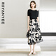 顏域黑色印花半身裙女夏季2026新款正反兩穿A字裙中長(cháng)款高腰裙子 黑花 L
