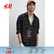 H&M男式襯衫春季商務(wù)寬松版紋理感長(cháng)袖襯衣上衣1273696 黑色/格紋 M 175/100