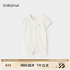 babylove【清倉】嬰兒連體衣夏季薄款短袖哈衣外出爬服純色竹棉居家睡衣 奶白色 90cm