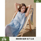 ELLE藍色法式圓領(lǐng)寬松罩衫式連衣裙兩件套女2026夏季新款長(cháng)裙套裝 藍色 L