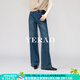 婭麗達雪絨闊腿褲2025冬季牛仔褲新款寬松遮肉加長(cháng)大碼直筒女褲潮 牛仔藍（B0） 30