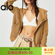 ALO YOGA華夫格連帽開(kāi)衫衛衣女歐美慵懶風(fēng)拉鏈連帽外套短款瑜伽針織衫 褐色 S