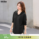 MsShe【竹節仿棉麻衛衣】大碼女裝2026春裝胖mm寬松連帽長(cháng)款T恤女 黑色現貨 2XL