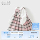 戴維貝拉兒童棉連衣裙女童格子裙女寶寶洋氣學(xué)院風(fēng)裙子