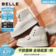百麗（Belle）復古魔術(shù)貼牛皮雪地靴女冬季新款厚底加毛保暖東北靴B2957DD5 米色 35