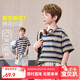 ASK JUNIOR兒童短袖T恤2026夏季韓版條紋撞色半袖打底衫男童上衣 深卡其 160