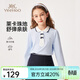 英氏（YEEHOO）兒童t恤女童polo衫春季時(shí)尚淑女學(xué)院風(fēng)長(cháng)袖上衣春裝新款中大童裝C 蝴蝶結波浪-冰晶藍 150