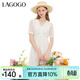 LAGOGO白色初戀感蕾絲連衣裙女拉谷谷夏季新款泡泡袖V領(lǐng)收腰裙子 本白色(V1) S