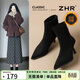 ZHR高跟鞋女【拔高8CM】絨面細高跟彈力瘦瘦靴女加絨短靴IE67A黑色37
