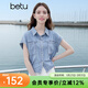 百圖betu女裝夏季新款襯衫舒適棉感上衣牛仔短袖外套女2504D09 淺牛仔藍 S