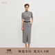 OVV秋冬熱賣(mài)女裝簡(jiǎn)約時(shí)髦休閑針梭鑲拼高領(lǐng)短袖連衣裙 煙灰色 S