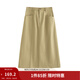 茵曼（INMAN）復古通勤開(kāi)叉半身裙女百搭舒適全棉中長(cháng)A字裙子 土卡其 S