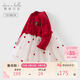戴維貝拉兒童連衣裙春裝女童毛衣網(wǎng)紗長(cháng)袖紅色新年裙子童裝