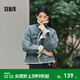 森馬（Semir）牛仔外套女拼接仿兔毛翻領(lǐng)寬松潮流港風(fēng)冬季落肩夾棉夾克復古 牛仔淺黃泥染80331 L