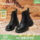 天美意女靴加絨商場(chǎng)同款系帶戶(hù)外百搭增高女馬丁靴新款 黑色 38