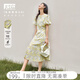 對白法式浪漫碎花連衣裙女2026夏季新款氣質(zhì)花苞袖度假風(fēng)百褶長(cháng)裙 黃色碎花 M