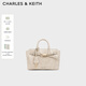 CHARLES&KEITH26春季新品鎖扣褶皺手提凱莉包斜挎包CK2-30271702 Sand沙色 S