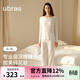 ubras呼呼碎花裙子女生套頭長(cháng)袖睡衣套裝碎花家居服 白底薰衣草印花 M