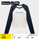 蕉內（Bananain）非常服520Color女士棉感主題長(cháng)袖拼色休閑T恤顯瘦辣妹T恤秋冬新品 暖白拼深空藍 XL
