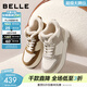 百麗（Belle）撞色高幫鞋女冬季新款商場(chǎng)同款厚底增高加絨休閑板鞋E6T1DDD5 米色/灰-厚絨 38 (240mm)