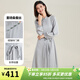 金菊25新款重磅真絲桑蠶絲A字裙中式國風(fēng)立領(lǐng)褶皺斜襟長(cháng)袖女式連衣裙 灰色 L