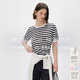 麥檬MM呼吸感空氣衫/輕量垂墜/活力條紋短袖針織衫夏裝5G4931591 深藏青 L