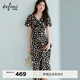 伊芙麗（eifini）花邊嵌邊裝飾A擺肌理底布碎花連衣裙女26新款裙子 水墨黑 XL 130-145斤