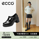 愛(ài)步（ECCO）單鞋 輕奢牛皮扣帶增高粗跟高跟鞋樂(lè )福鞋女 都市首爾223543 黑色22354301001 37