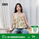 森馬（Semir）襯衫女短款修身荷葉邊度假風(fēng)2025夏新款甜美滿(mǎn)印吊帶小衫俏皮 藍紅色調00386 M