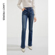 朗姿25復古休閑高腰微喇牛仔褲直筒顯瘦修身通勤九分褲春季新款女 月夜深藍色 M