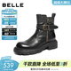 百麗（Belle）潮酷皮帶扣牛皮時(shí)裝靴女冬季新款商場(chǎng)同款厚底短靴F2P1DDZ5 黑色-單里 38
