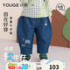 幼歌（YOUGE）嬰幼兒2025秋季新款純棉卡通繡花百搭舒適柔軟牛仔褲潮 牛仔藍（66-90兩用襠） 100 cm