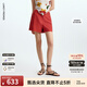朗姿騏驥紅【漾系列】朗姿度假高級感夏季新款紅色休閑短褲女士 桔紅色 XL