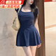 鹿珊伍小個(gè)子A字短裙夏季韓版新款純欲收腰顯瘦時(shí)尚氣質(zhì)連衣裙女裝 A字短裙【藏青】 M 【建議100斤內】