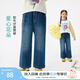 茵曼（INMAN）女童牛仔褲愛(ài)心花朵秋季中大童直筒褲 牛仔藍 130