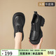 ZHR頭層牛皮革單鞋女厚底系帶通勤皮鞋英倫風(fēng)粗跟樂(lè )福鞋AH732黑色37